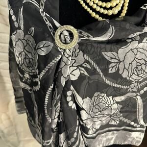 Vintage Krizia Paris Devoré Velvet Scarf & Rhinestone Brooch Set 90s Gothic Rose